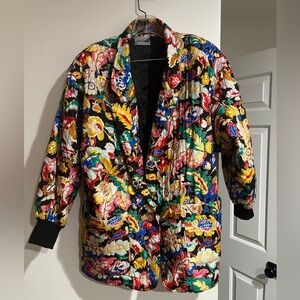 Adam Douglass Vintage Silk One Button Vibrant Floral Blazer Women’s Size Small